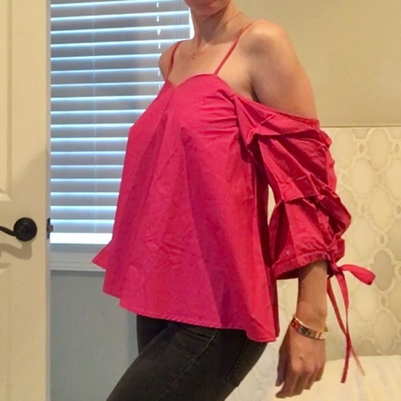 Fuchsia Cold Shoulder Trapeze-style INA Top sz Med - Picture 4 of 7